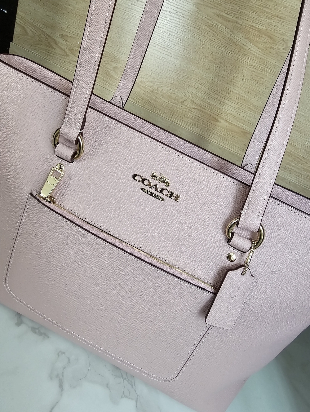 Coach Blush Pink Leather Tote with Front Pocket - Picture 2 of 13